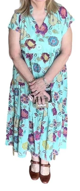 More Discounts, More Joy!Flower Print Maxi Dress In Blue/multi