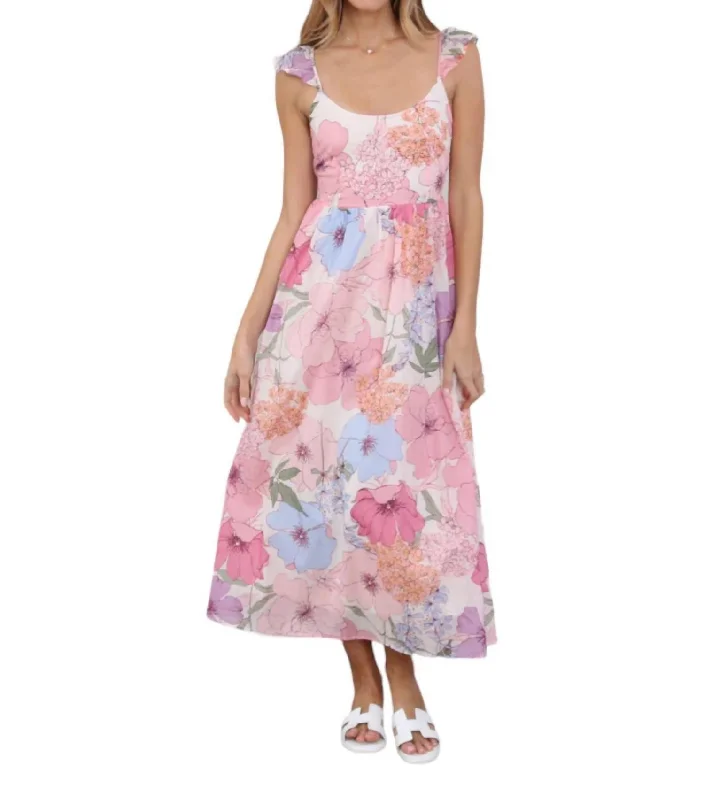 Stock Up and Save!Stock Up and Save!Flutter Cap Sleeve Maxi Dress In Pink Floral