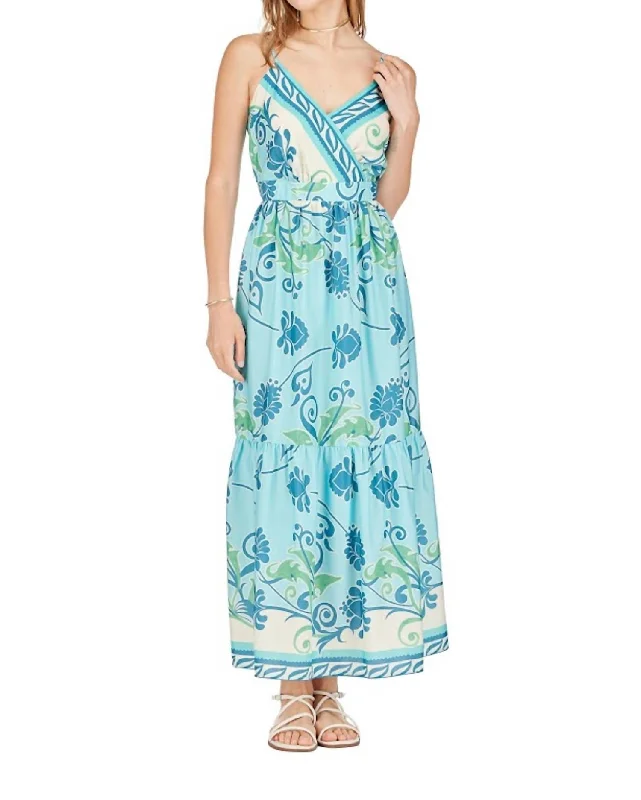 Biggest Sale of the Season!Front Wrap Tiered Maxi Dress In Blue Oasis