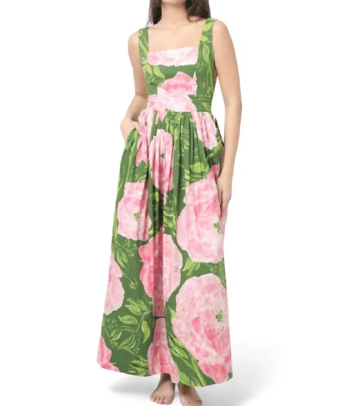 Save More Than Ever!Gala Maxi Dress In Green Peonies