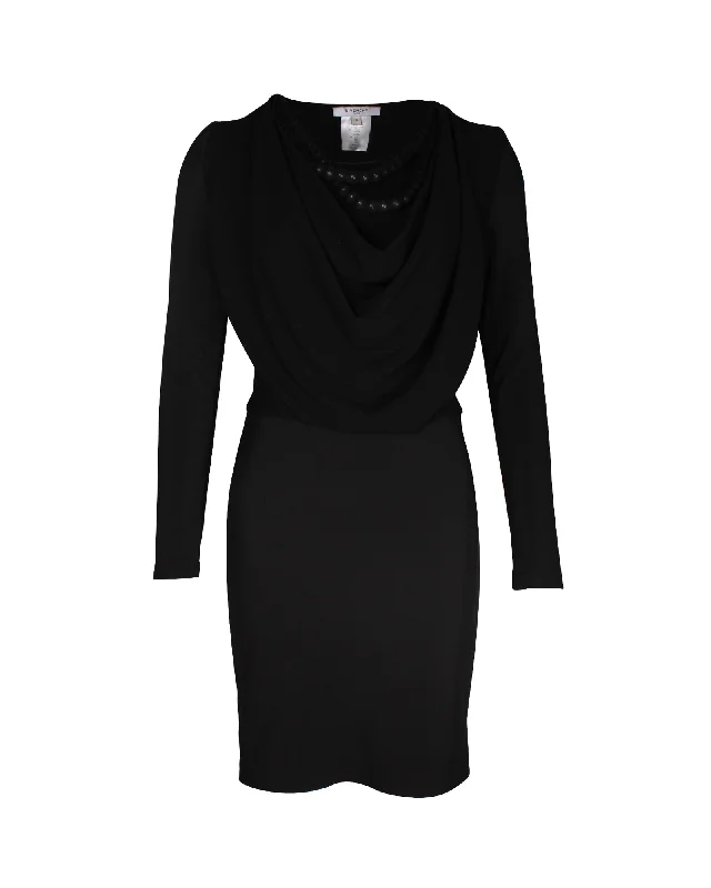 Your Wallet Will Thank You!Your Wallet Will Thank You!Givenchy Draped Cowl Neck Long-Sleeve Mini Dress in Black Viscose