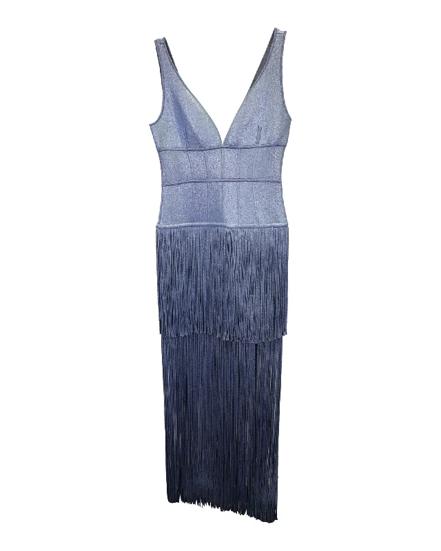 Price Drop Alert!Herve Leger Abalone Fringe Bandage Maxi Dress in Blue Rayon