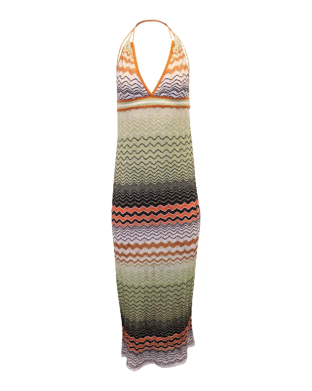 Limited-Time Price Drop!M Missoni Wave Knit Halter Neck Maxi Dress in Multicolor Cotton Limited-Time Price Drop!M Missoni Wave Knit Halter Neck Maxi Dress in Multicolor Cotton