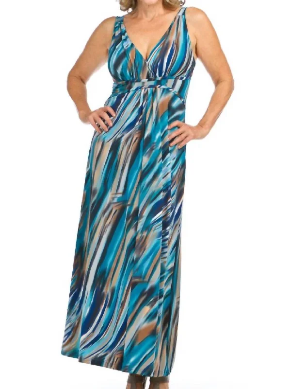 Only a Few Left – Order Now!Marble Print Grecian Maxi Dress In Blue