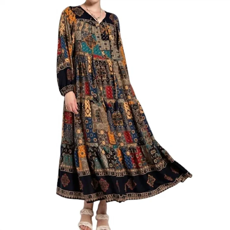 Shop Today, Save Tomorrow!Patchwork Maxi Dress In Turquoise Navy