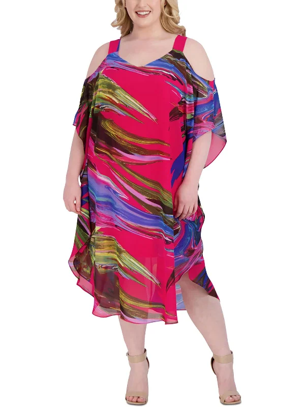 More Discounts, More Joy!Plus Womens Cold Shoulder Space Dye Maxi Dress