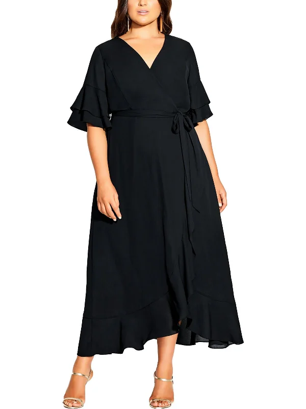 Hurry, Sale Ends Soon!Plus Womens Flutter Sleeve Long Maxi Dress