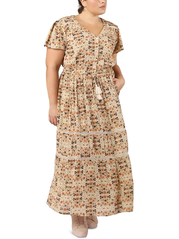 Buy One, Get One Free!Plus Womens Tea Length Floral Print Maxi Dress