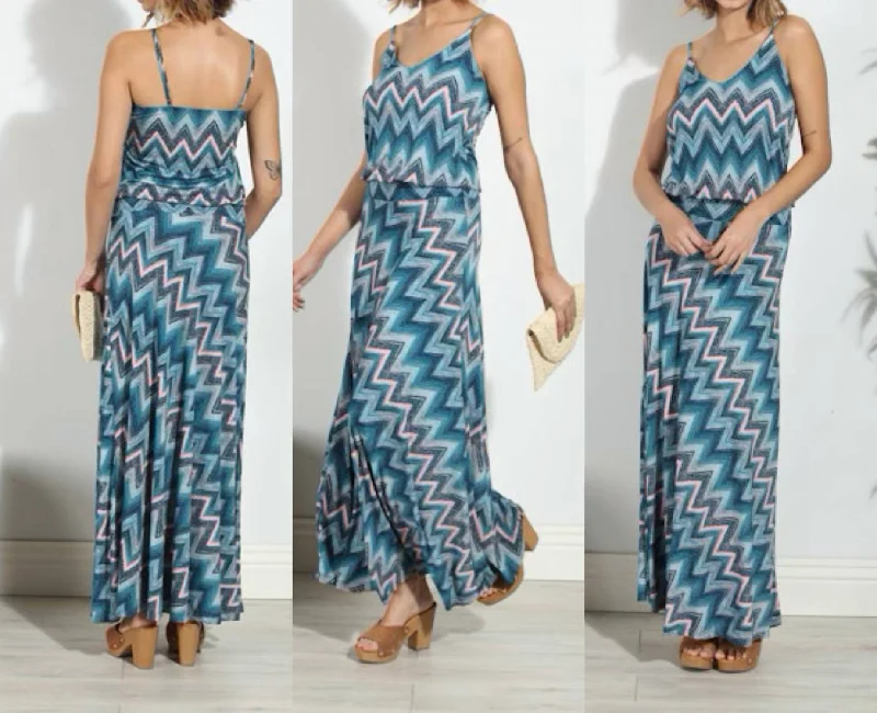 Massive Price Cuts!Print Sleeveless Maxi Dress In Dark Teal