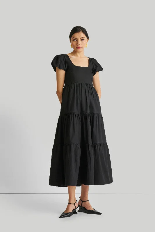 Save More Than Ever!Puff Sleeve Tiered Maxi Dress in Black