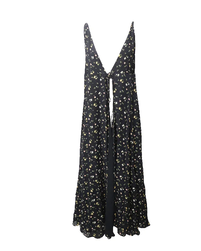 Your Dream Deal is Here!Reformation Floral Print Low Back Maxi Dress in Black Viscose