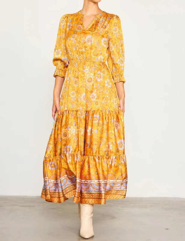 Best Offers of the Month!Retro Floral Maxi Dress In Mustard