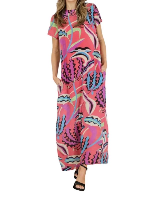 Unlock Huge Savings Now!Short Sleeved Shift Maxi Dress In Pink