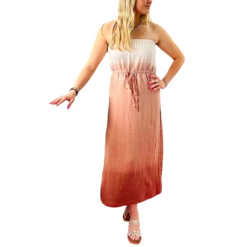 Get the Best for Less!Stapless Linen Maxi Dress In Coconut Ombre Dye