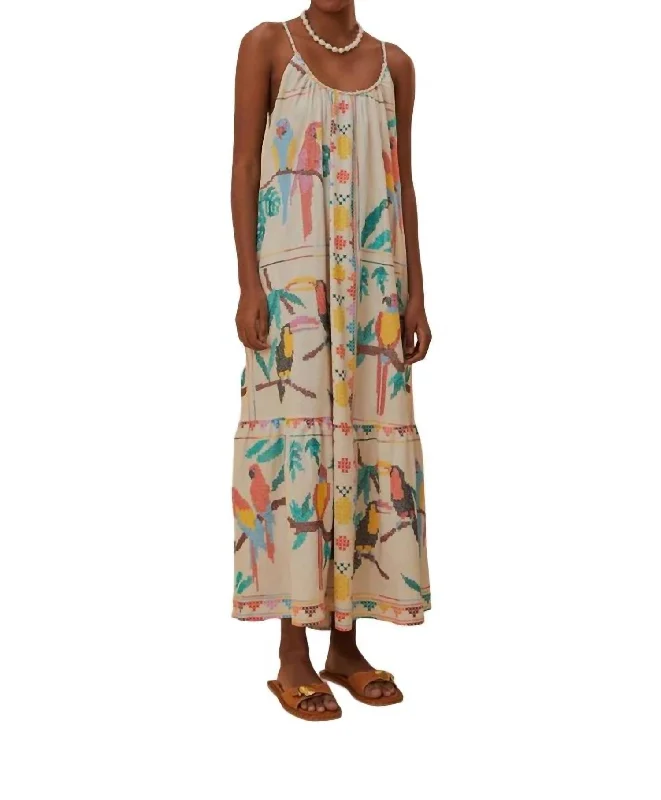 Everything Must Go!Stitched Birds Scarf Maxi Dress In Off-White