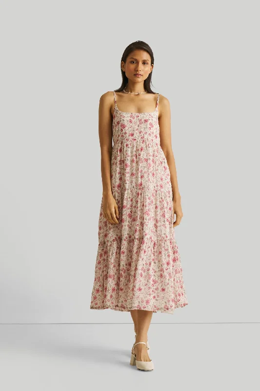 Unlock Huge Savings Now!Strappy Tiered Maxi Dress in Pink Florals