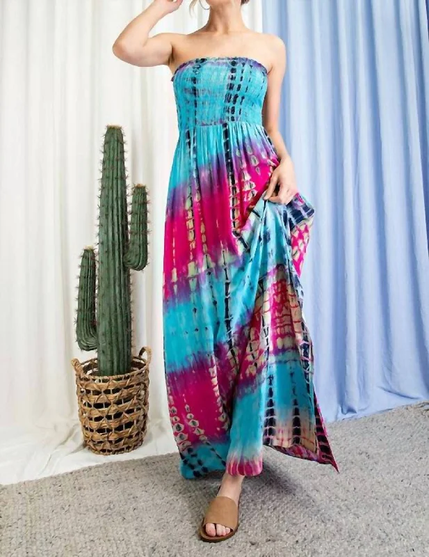 Hot Deals You Can’t Resist!Tie Dye Strapless Smocked Maxi Dress In Multi