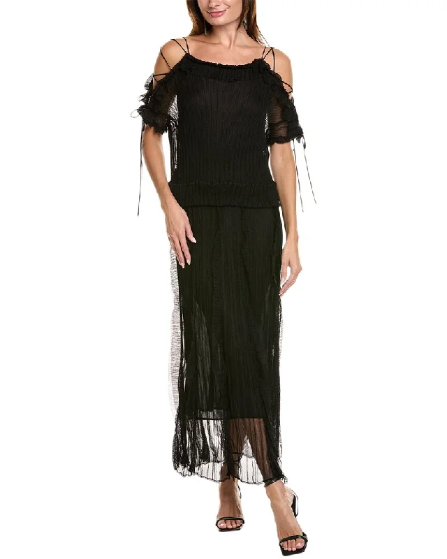 Special Discounts Inside!Valentino Pleated Cold-Shoulder Silk-Blend Maxi Dress