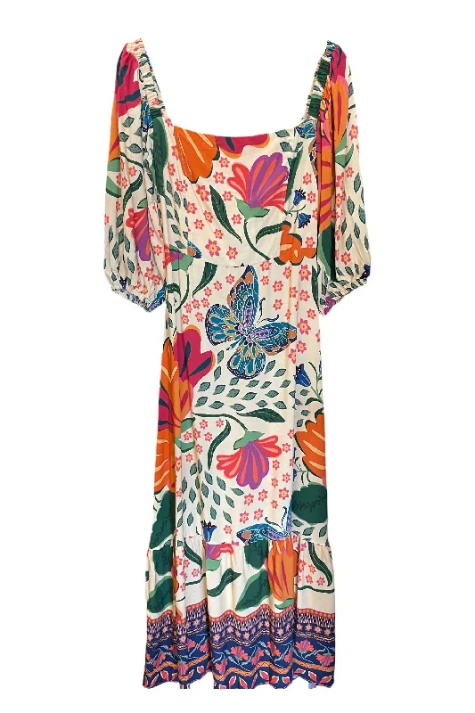 Your Discount is Waiting!Women Butterfly Garden Maxi Dress In White Multi