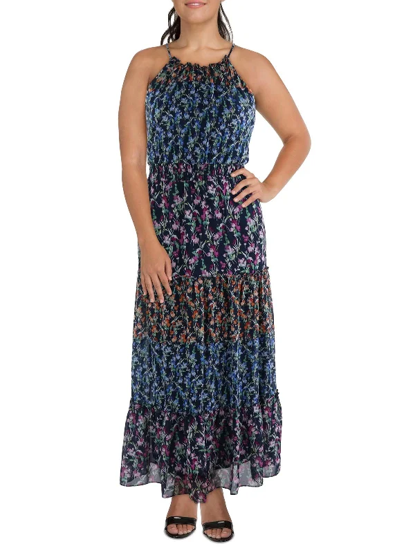 One Click Away from Big Savings!Womens Chiffon Ruffled Trim Maxi Dress