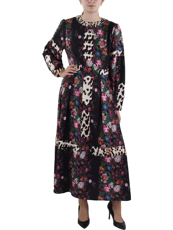 Enjoy Huge Discounts Now!Womens Floral Print Embellished Maxi Dress