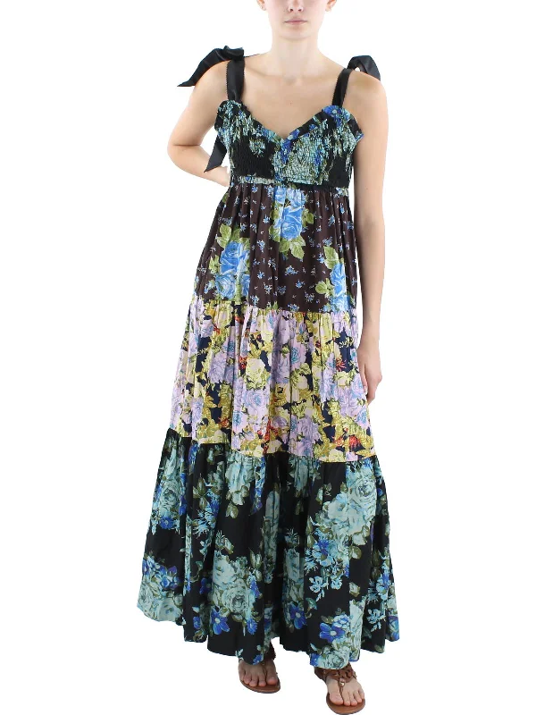 Steals and Deals Await!Womens Poplin Floral Print Maxi Dress