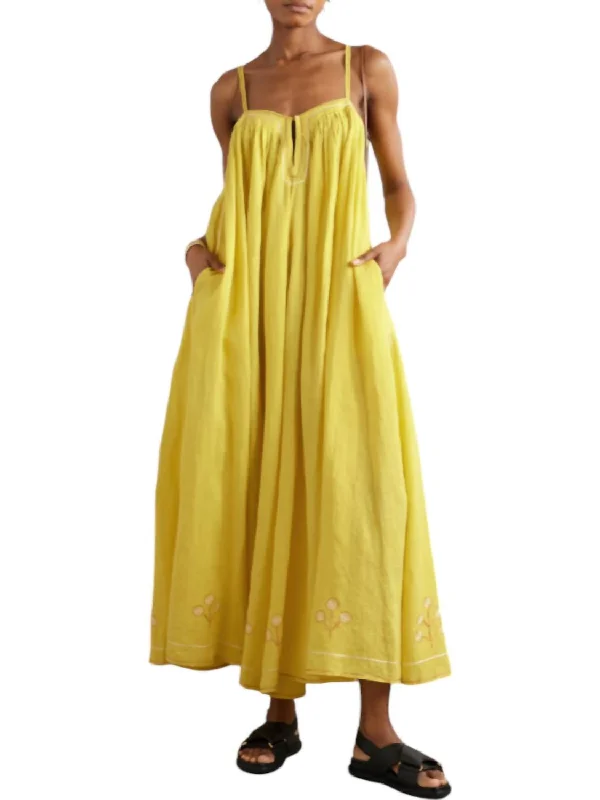 Shop Smart, Save Big!Zenobia Pintucked Embroidered Linen Maxi Dress In Yellow