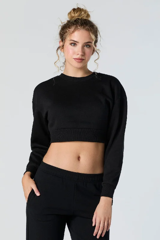 Upgrade for Less!Solid Fleece Cropped Sweatshirt