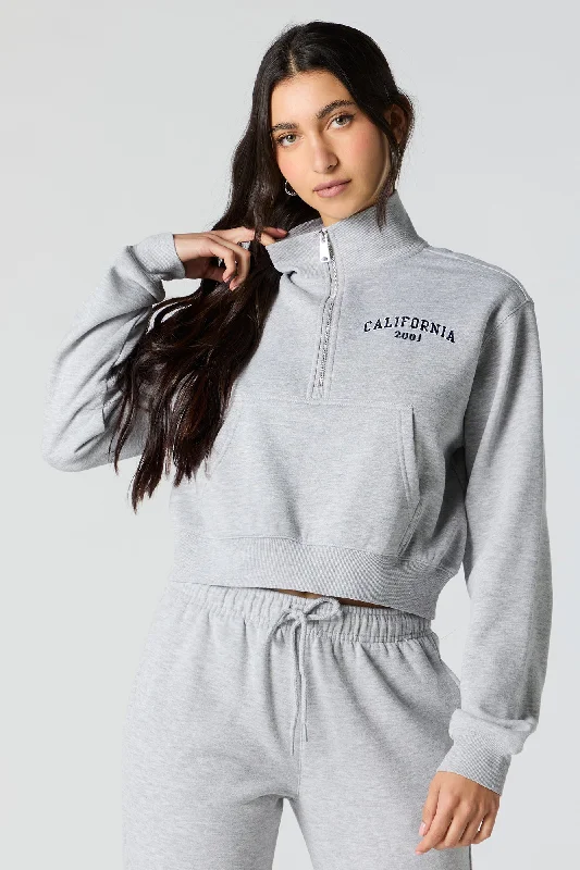 Limited Edition, Limited Price!Embroidered Half Zip Fleece Sweatshirt