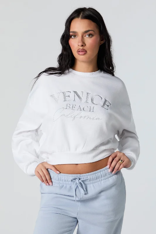 Find the Best Deals Here!Venice Beach Embroidered Cropped Fleece Sweatshirt