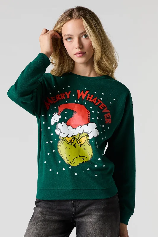 Unbeatable Prices!Merry Whatever Grinch Graphic Fleece Christmas Sweatshirt