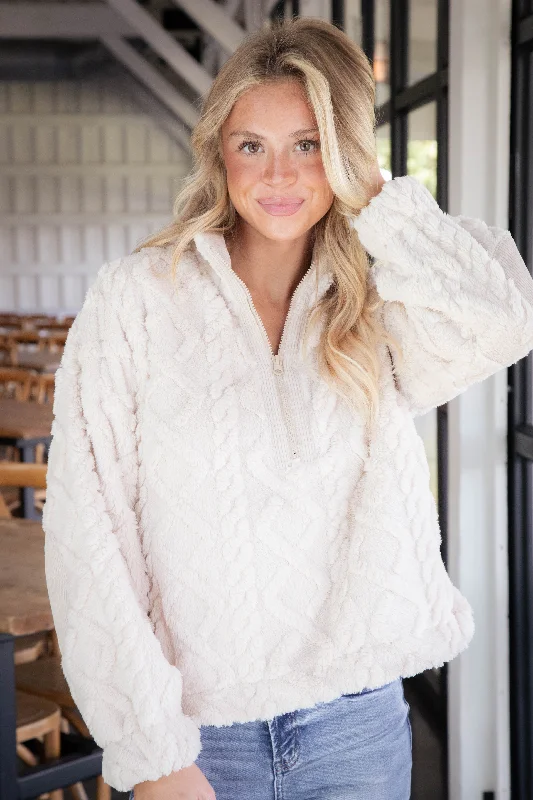 Flash Deals – Act Quickly!Amaia Fuzzy Three Quarter Zip Pullover, Ecru