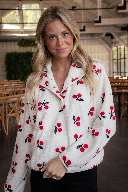 Crazy Discounts Inside!Cherry Snap Button Pullover, Cream