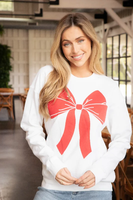 Shop Before It’s Gone!Christmas Bow Sweatshirt, White/Red