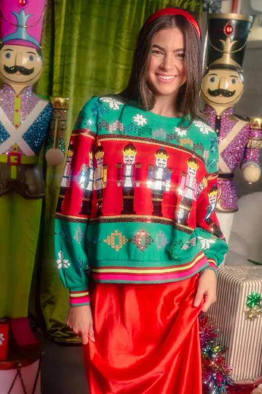 Huge Price Cuts Await!Green Multi Vintage Nutcracker & Needlepoint Snowflake Sweatshirt Huge Price Cuts Await!Green Multi Vintage Nutcracker & Needlepoint Snowflake Sweatshirt