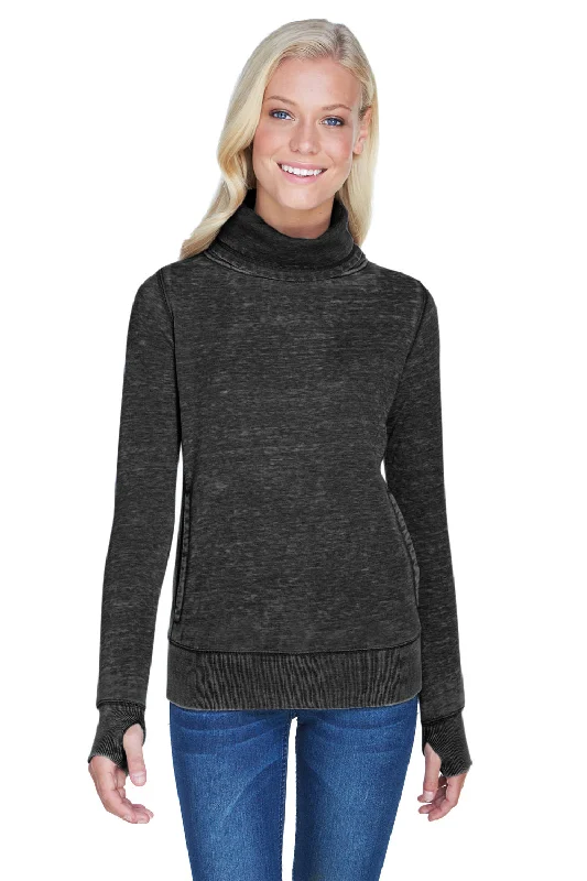 Grab Yours Before It’s Too Late!J America Womens Zen Burnout Fleece Cowl Neck Sweatshirt - Twisted Black