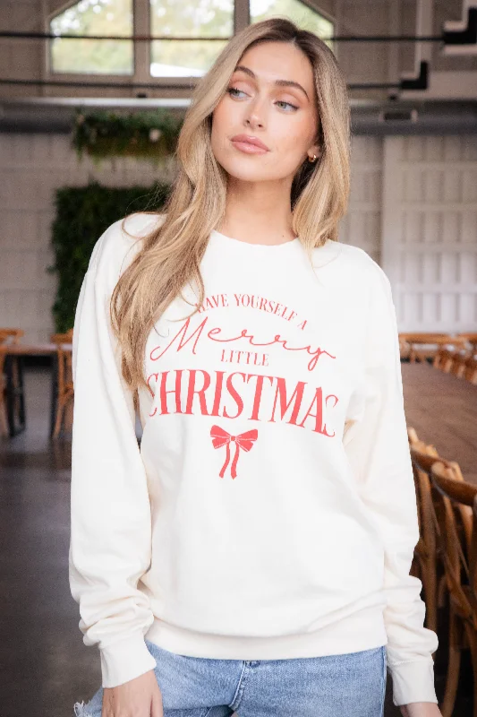 Save Like Never Before!Merry Little Christmas Sweatshirt, Ivory/Red