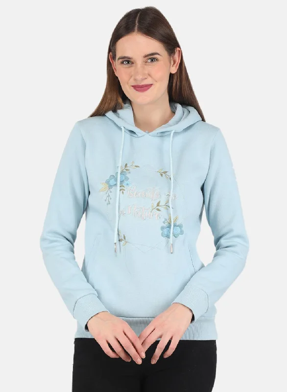 One Click Away from Big Savings!Women Blue Embroidered Sweatshirt