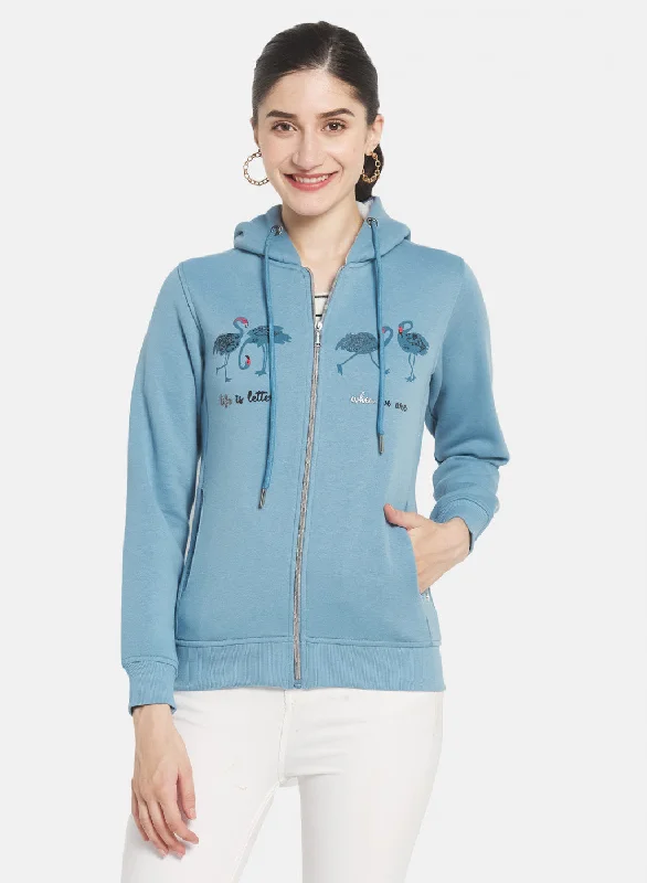 Flash Sale – Act Fast!Women Blue Printed Sweatshirt