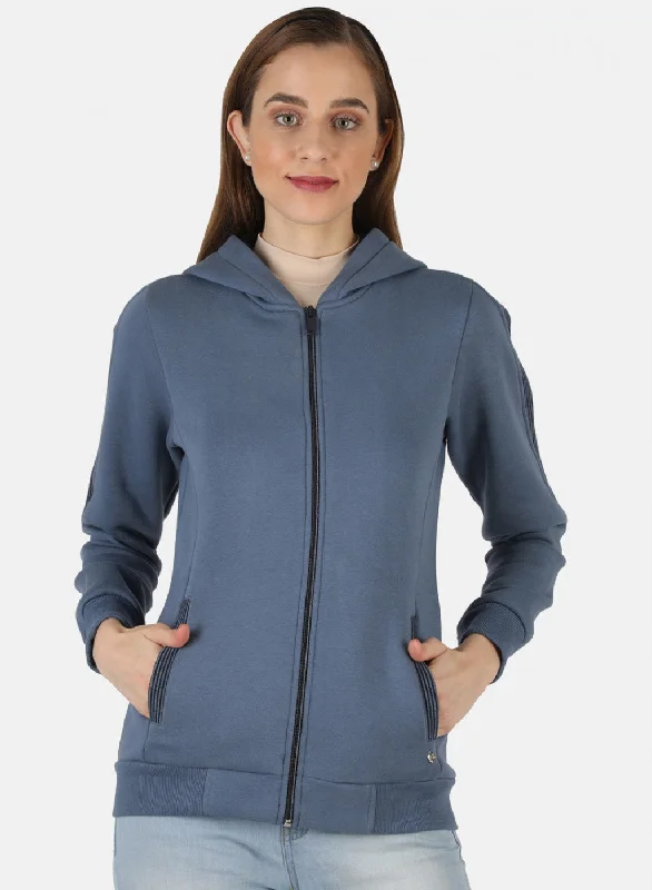 Limited Stock Available!Women Blue Solid Sweatshirt