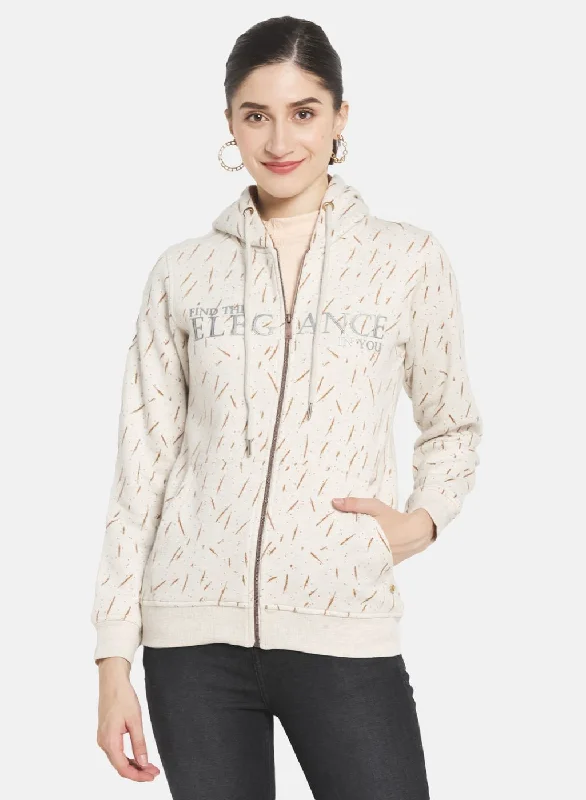 Shop Now and Save!Women Cream Printed Sweatshirt