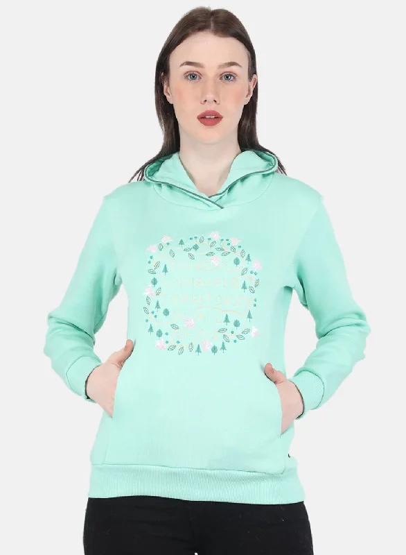 Limited Stock Available!Women Green Embroidered Sweatshirt