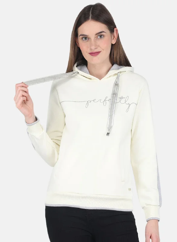 Lowest Prices Guaranteed!Women Off White Embroidered Sweatshirt