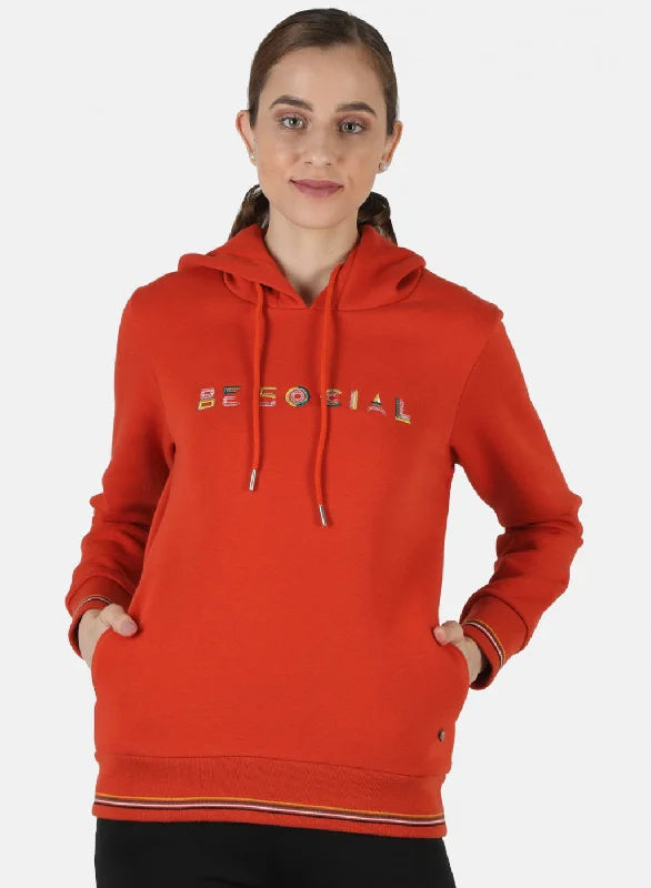 Every Deal is a Steal!Women Orange Embroidered Sweatshirt