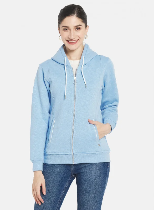 Save More Than Ever!Women Sky Blue Solid Sweatshirt