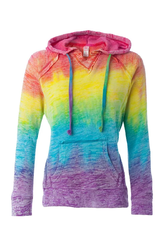 Massive Price Cuts!MV Sport Womens Courtney Burnout V-Notch Hooded Sweatshirt Hoodie - Rainbow Stripe - NEW Massive Price Cuts!MV Sport Womens Courtney Burnout V-Notch Hooded Sweatshirt Hoodie - Rainbow Stripe - NEW