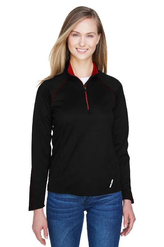 Limited-Time Price Drop!North End Womens Radar Performance Moisture Wicking 1/4 Zip Sweatshirt - Black/Classic Red Limited-Time Price Drop!North End Womens Radar Performance Moisture Wicking 1/4 Zip Sweatshirt - Black/Classic Red