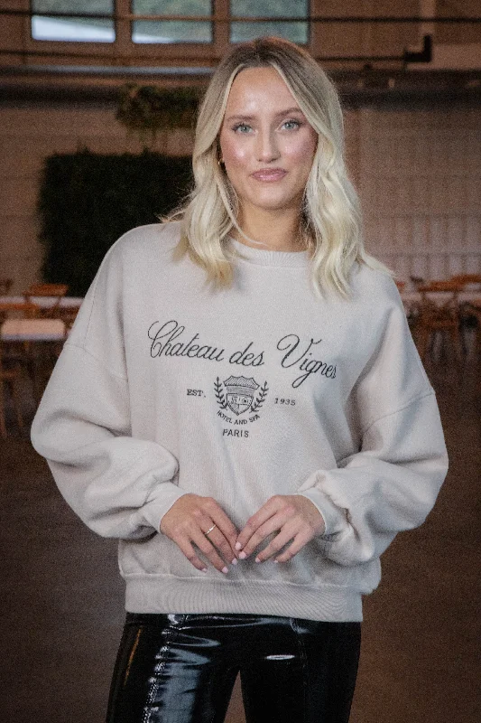 Shop Today, Save Tomorrow!Paris Embroidered Crew Neck Sweatshirt, Khaki