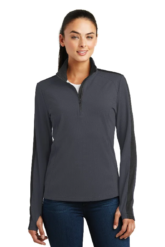 Snag the Best Prices Now!Sport-Tek Womens Sport-Wick Moisture Wicking 1/4 Zip Sweatshirt - Iron Grey/Black - Closeout Snag the Best Prices Now!Sport-Tek Womens Sport-Wick Moisture Wicking 1/4 Zip Sweatshirt - Iron Grey/Black - Closeout