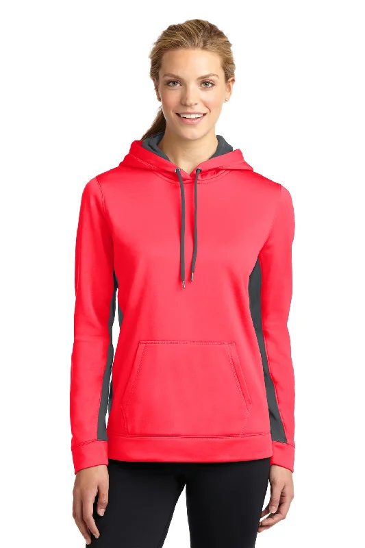 Grab Yours Before It’s Too Late!Sport-Tek Womens Sport-Wick Moisture Wicking Fleece Hooded Sweatshirt Hoodie - Hot Coral Pink/Dark Smoke Grey - Closeout